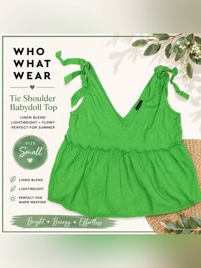Who What Wear Green Linen Blend Tie Shoulder Babydoll Tank Top Size Small